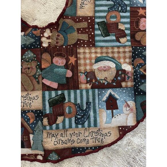 Y2K Christmas Tree Skirt Patchwork Quilted Angel Santa Vintage Blue Red 21 in - Picture 3 of 6